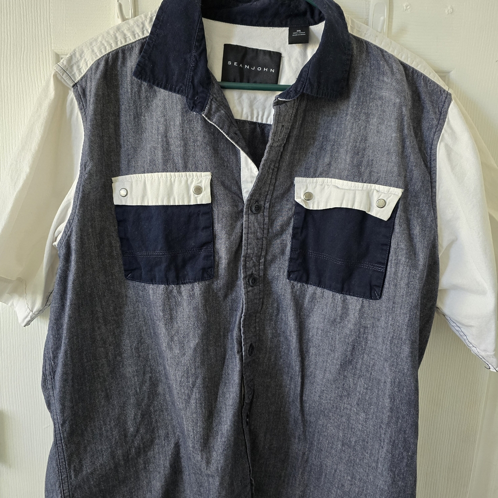 Sean John Blue and White Button-Up Shirt